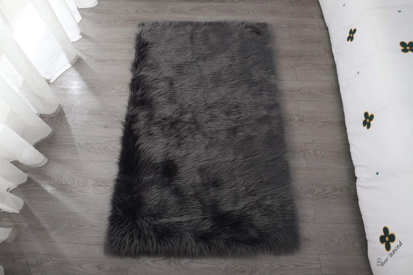 Cozy Ultra Soft Fluffy Faux Fur Grey Area Rug