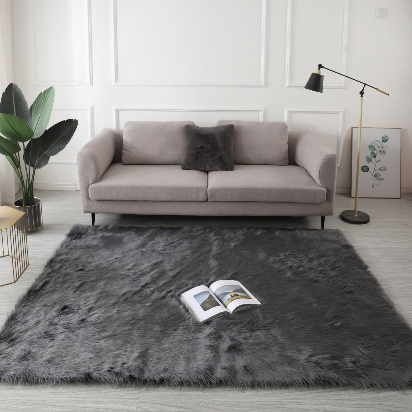 Cozy Ultra Soft Fluffy Faux Fur Grey Area Rug