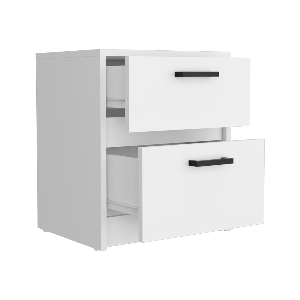 Karval 2 Piece Bedroom Set, Armoire + Nightstand, White Finish