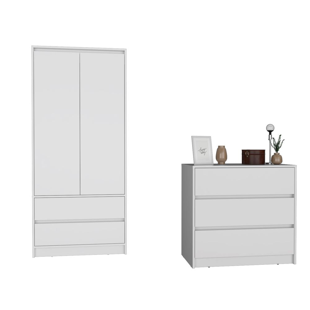 Lewes 2 Piece Bedroom Set, Dresser + Armoire, White Finish