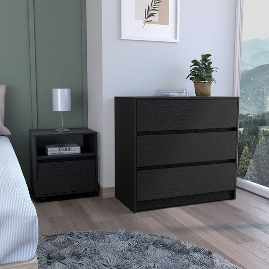 Milford 2 Piece Bedroom Set, Nightstand + Dresser, Black Wengue Finish