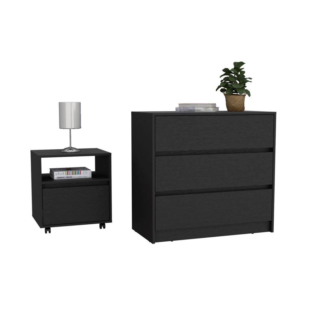 Milford 2 Piece Bedroom Set, Nightstand + Dresser, Black Wengue Finish