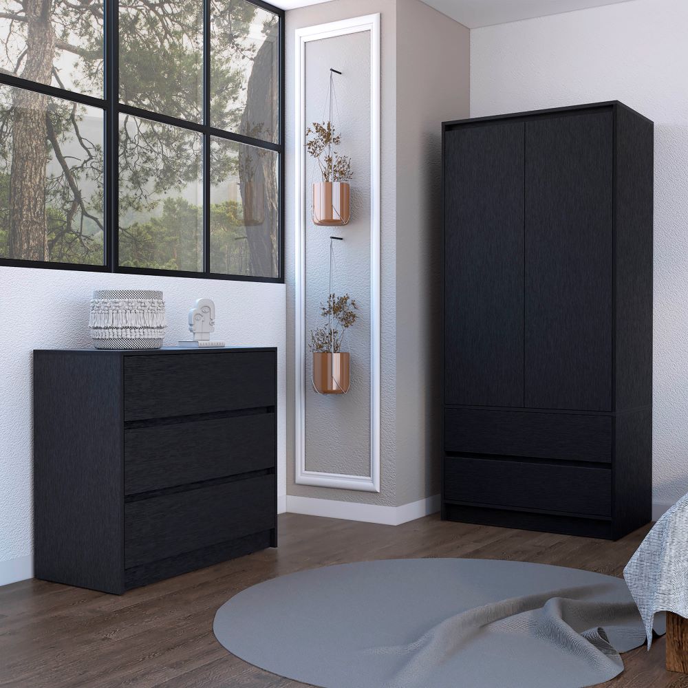 Lewes 2 Piece Bedroom Set, Dresser + Armoire, Black Wengue Finish