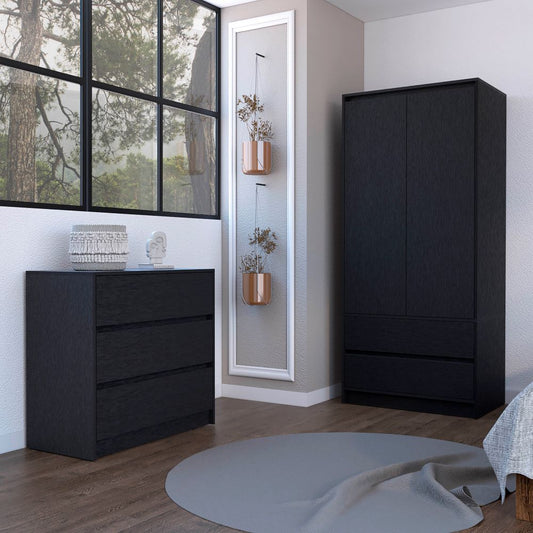 Lewes 2 Piece Bedroom Set, Dresser + Armoire, Black Wengue Finish