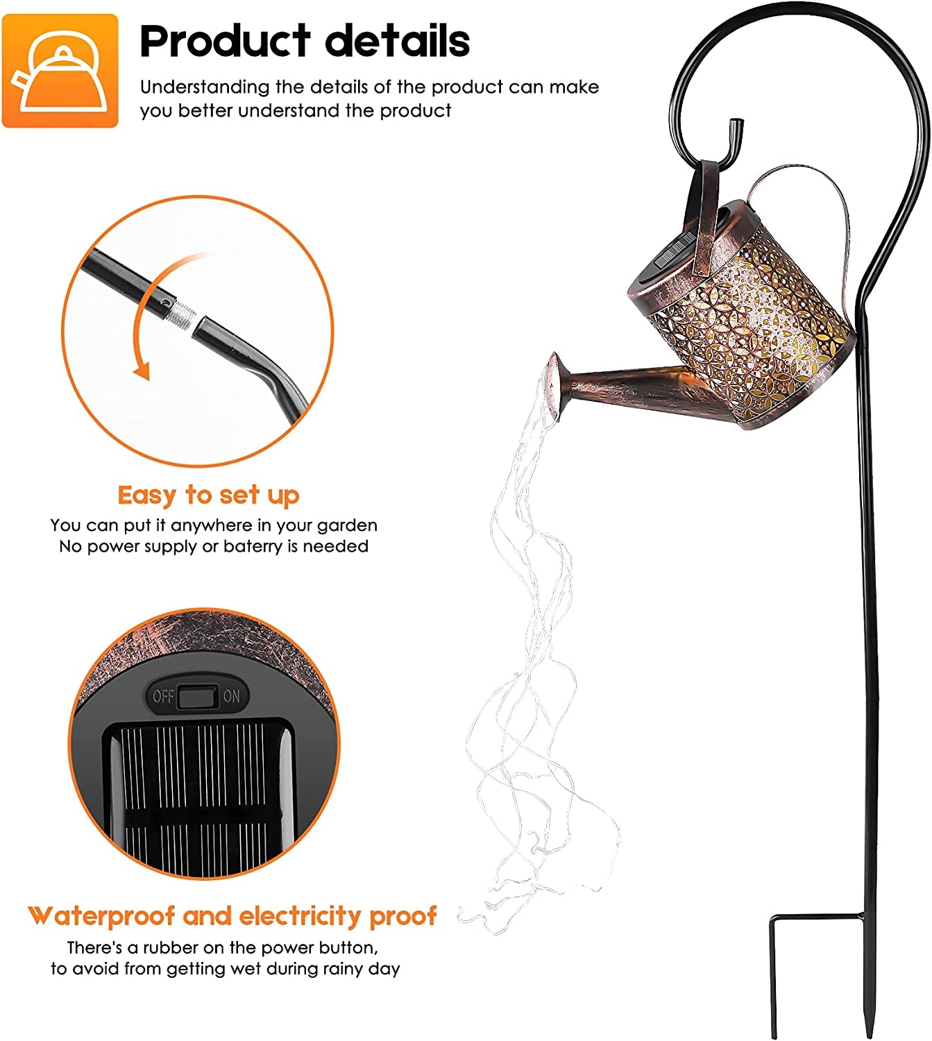 Solar Garden Lights Outdoor Solar Powered Waterproof - Lifetime Replacement - Decorative Kettle Art Light Waterproof IP55 with Installed Light String