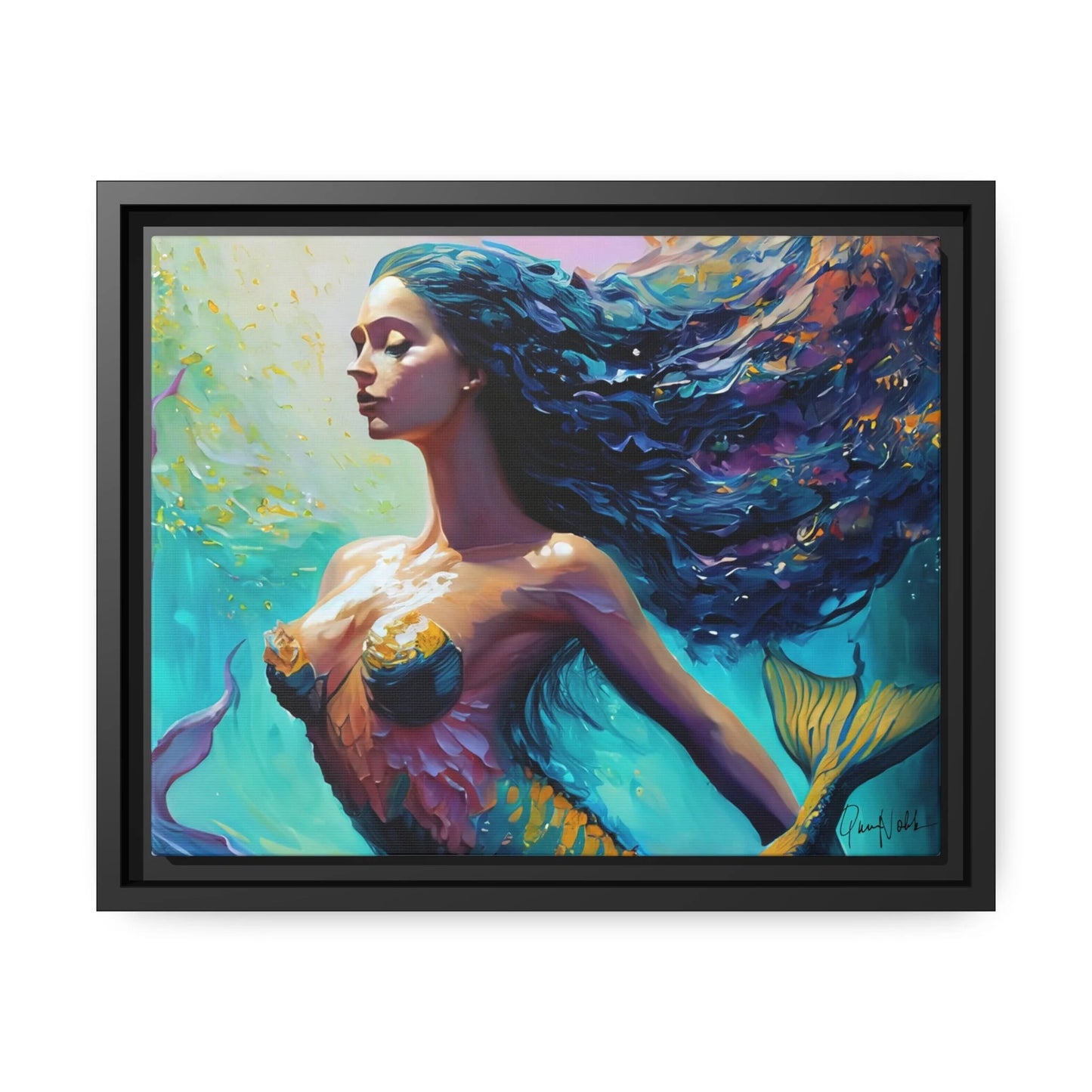 Mermaid Canvas Wall Art with Frame - by Queennoble