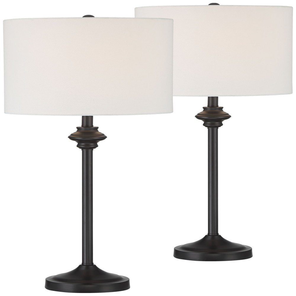 Lynn 26" Tall Skinny Buffet Modern Table Lamps Set of 2 Black Metal White Shade Living Room Bedroom Bedside House