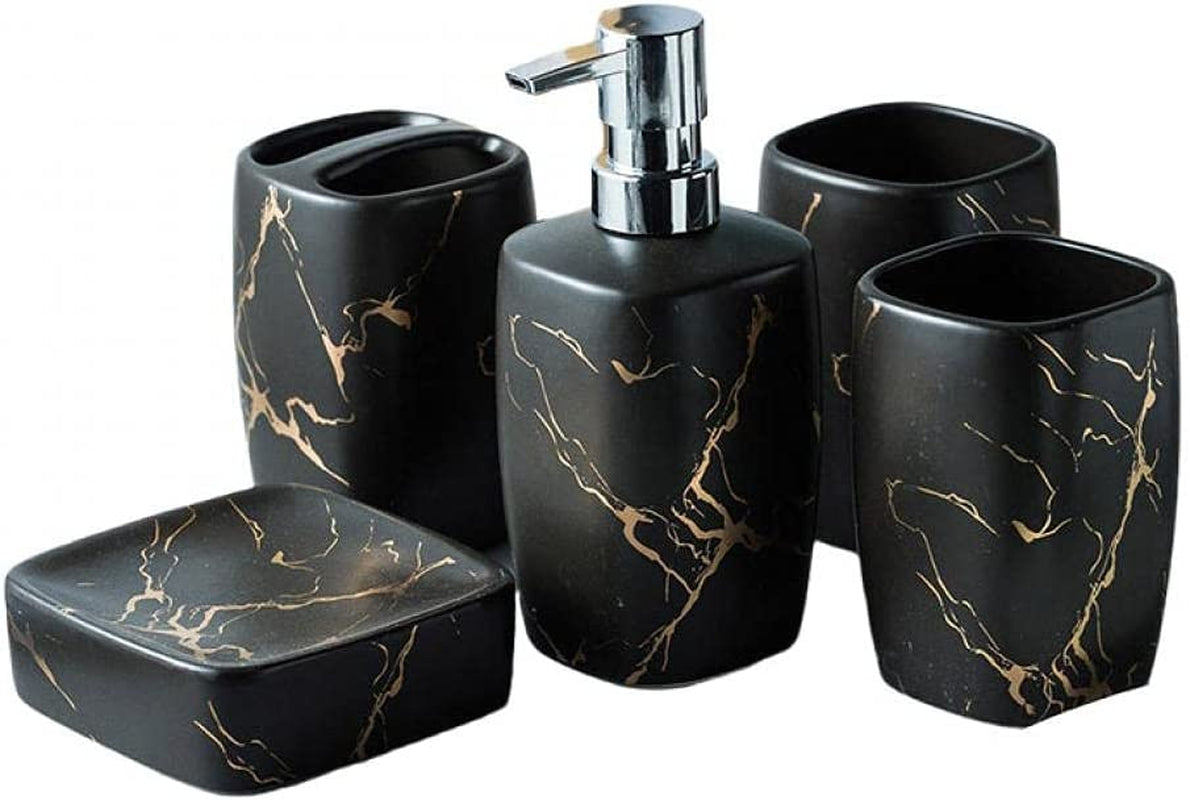 Bathroom Accessories Set 4-Piece Bathroom Accessories Set with Soap Dispenser, Toothbrush Holder, Tumbler, Soap Dish (Matte Black 5-Piece Suit)