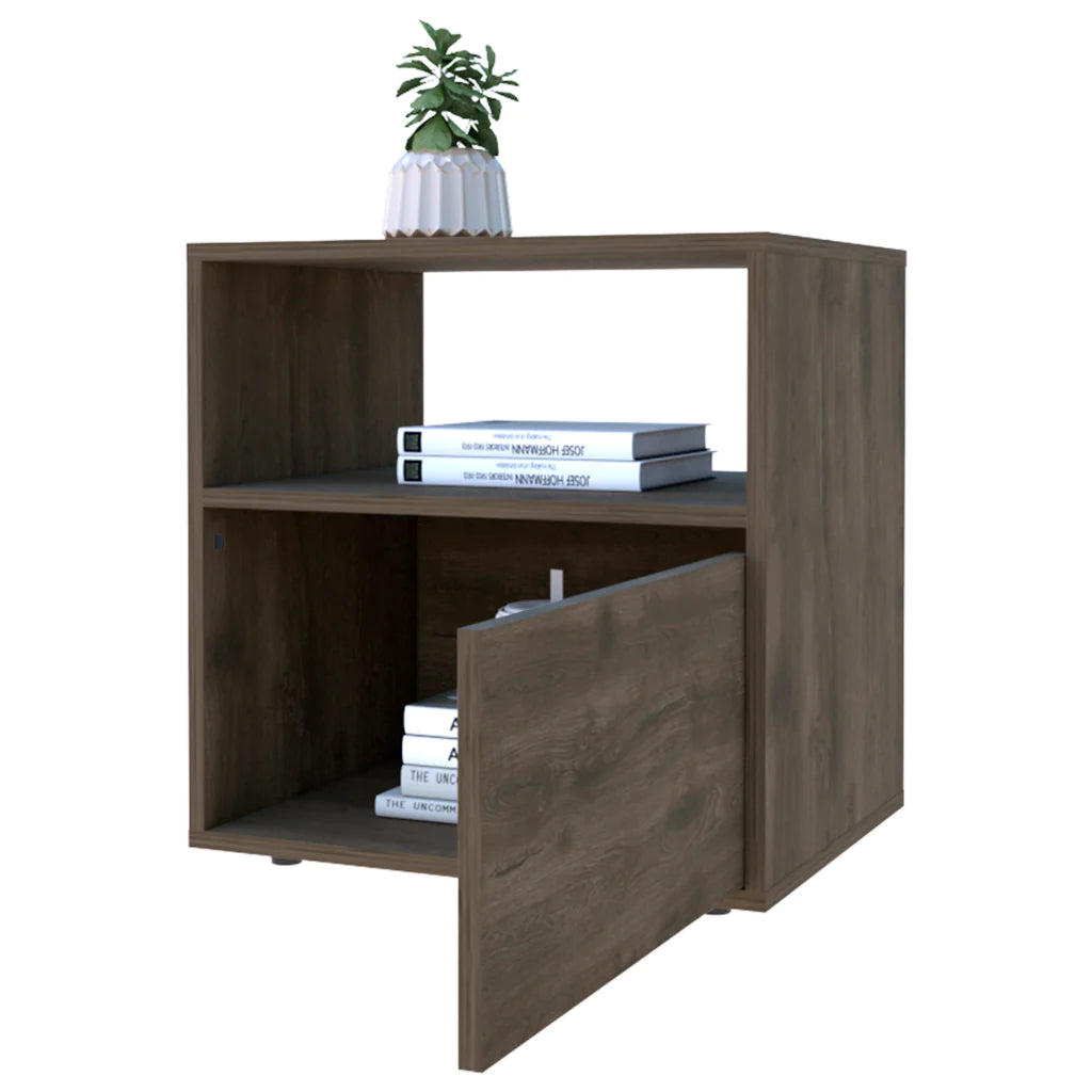 Nightstand Forum, One Open Shelf, One Cabinet, Dark Brown / Black Wengue Finish