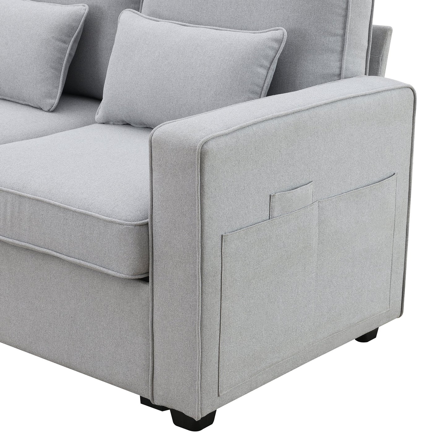 104" 4-Seater Modern Linen Fabric Sofa with Armrest Pockets and 4