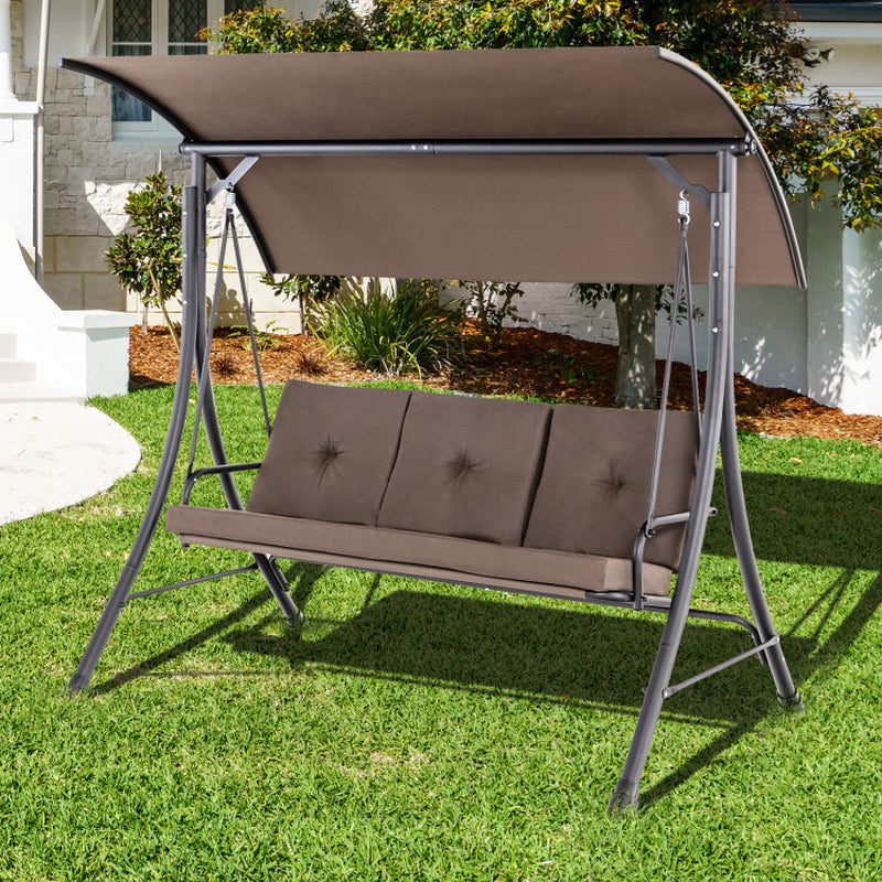 3-Seat Outdoor Porch Swing with Adjustable Canopy and Padded Cushions