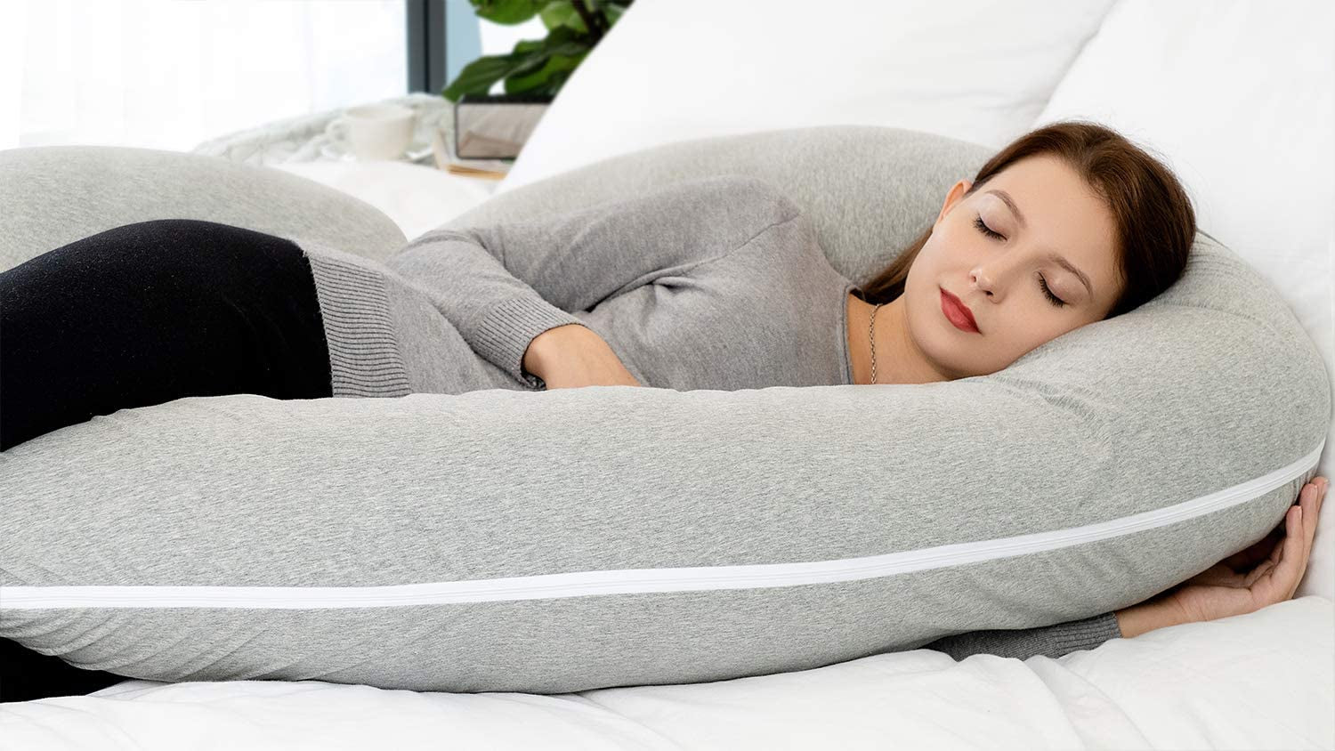 Pregnancy Pillow,Maternity Body Pillow with Velvet Cover,C Shaped Body Pillow for Sleeping (Grey Jersey)