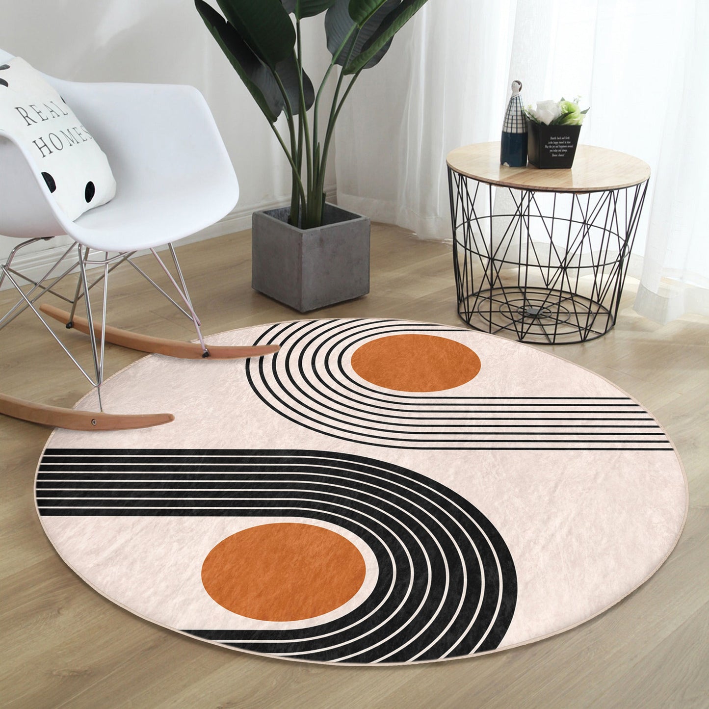 Living Room Round Rug, Abstract Circle Carpet, Anti Slip Floor Carpet,