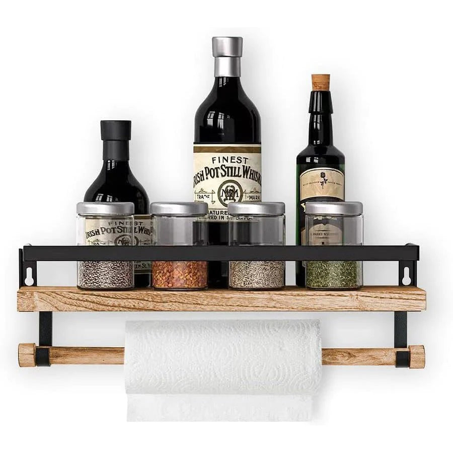 Rustic Wood Floating Shelf with Towel Rack - Perfect for Kitchen and Bathroom