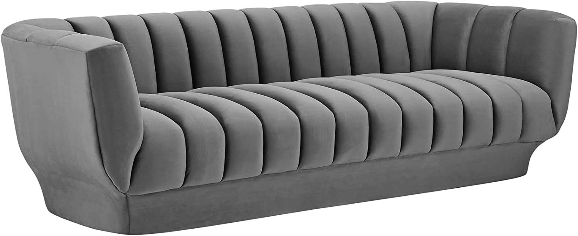 Sofa Entertain Vertical Channel Tufted Performance Velvet Couch in Gray