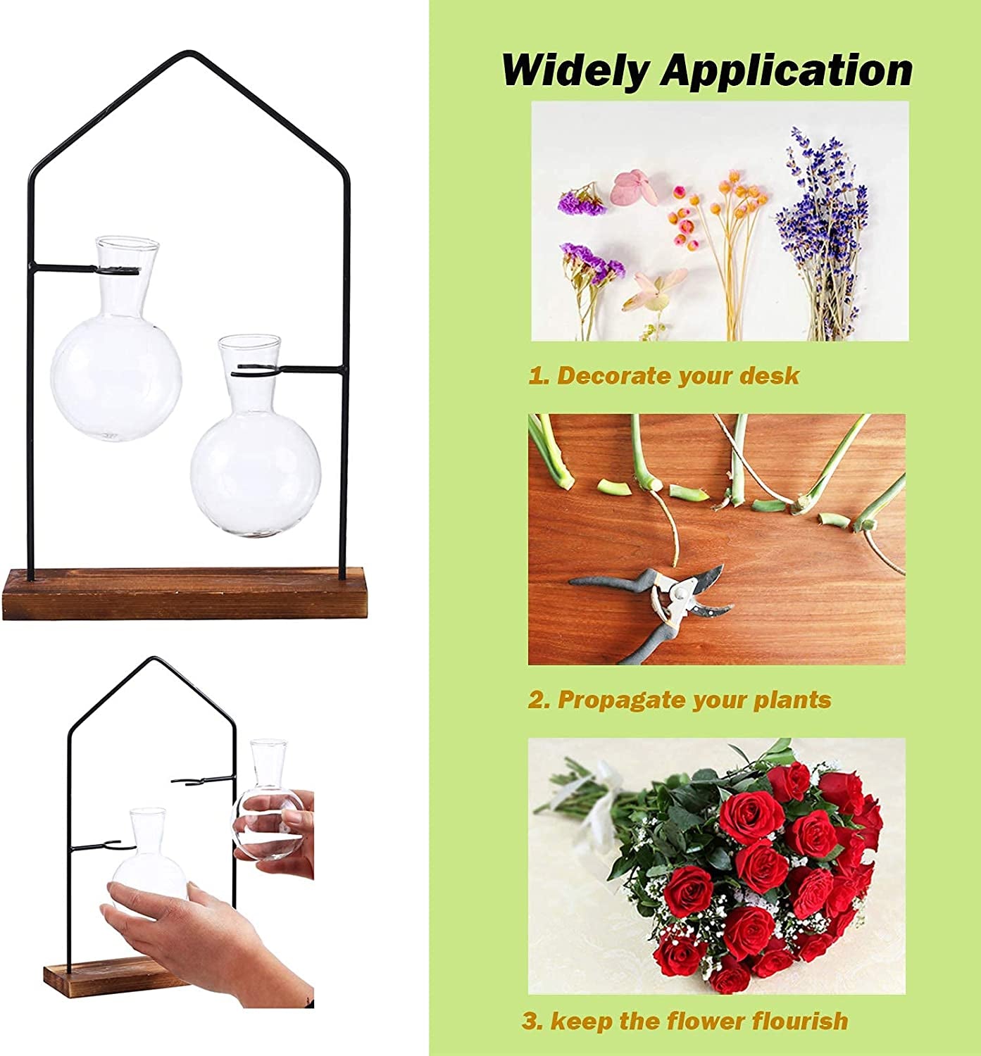 Propagation Stations for Indoor Plants, Plant Propagation Station for Hydroponic Plant, Terrarium Propagation with Bulb Vase for Air Plants,Propogation Planters Glass Bulb Vase for Office House Decor