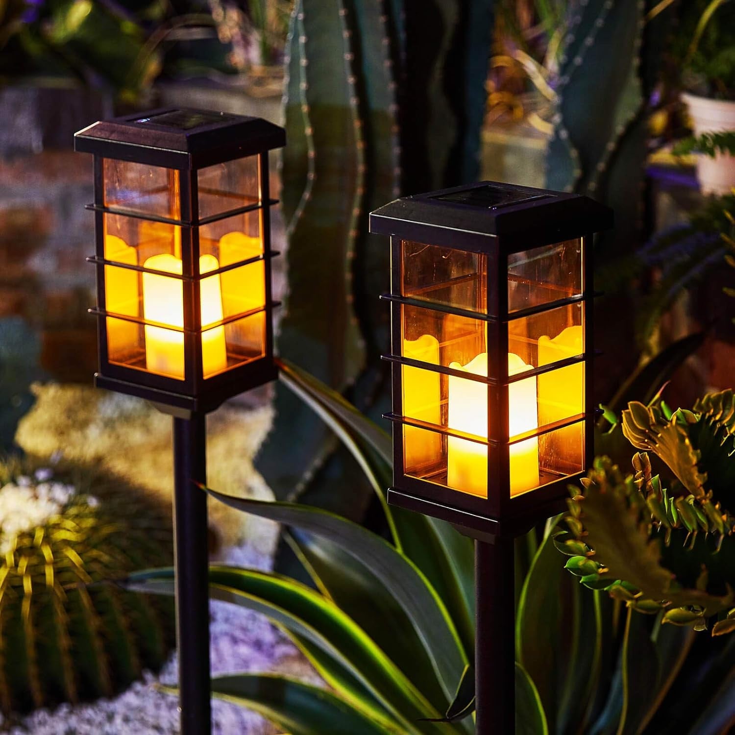 2Pack Garden Solar Lights Outdoor Decorative Solar Candle Lanterns Waterproof Stake Lights Table Lanterns for Backyard, Lawn, Patio, Pathway Decor (Black)