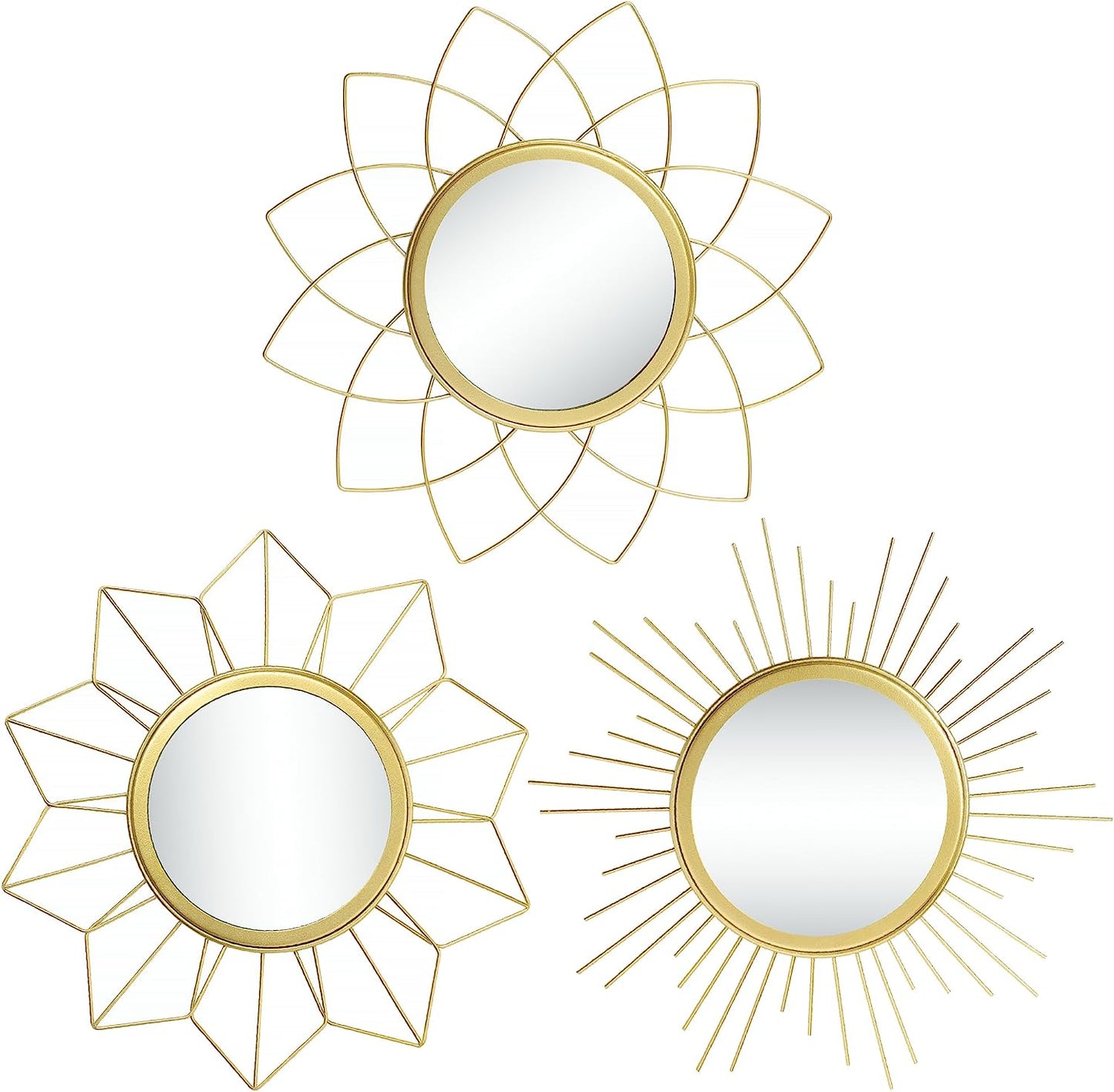 Metal Gold Mirrors for Wall Decor, Set of 3 Mirrors Wall Decorations for Living Room, Bedroom & Bathroom