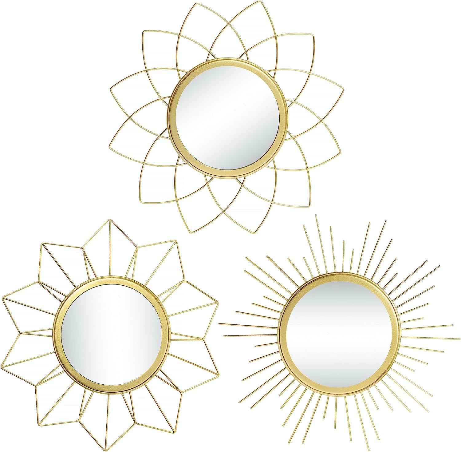 Metal Gold Mirrors for Wall Decor, Set of 3 Mirrors Wall Decorations for Living Room, Bedroom & Bathroom