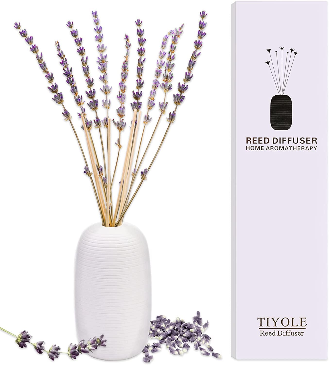 Reed Diffuser, Reed Diffuser Set, Oil Diffuser & Reed Diffuser Sticks, Lavender Reed Diffuser for Bathroom, Preserved Real Flower Stress Relief Sandalwood Diffuser with Incense Sticks