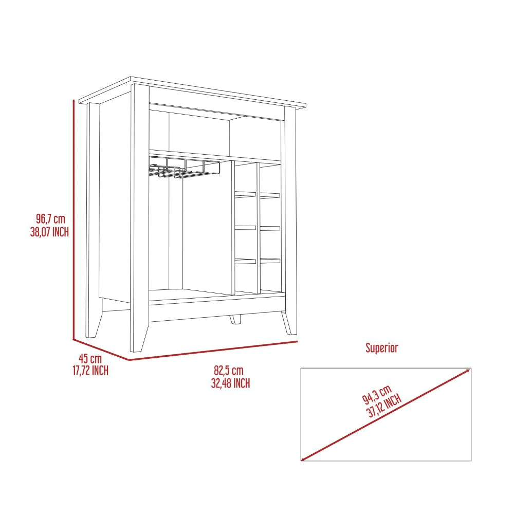 Bar Cabinet Castle, One Open Shelf, Six Wine Cubbies, Carbon Espresso Finish