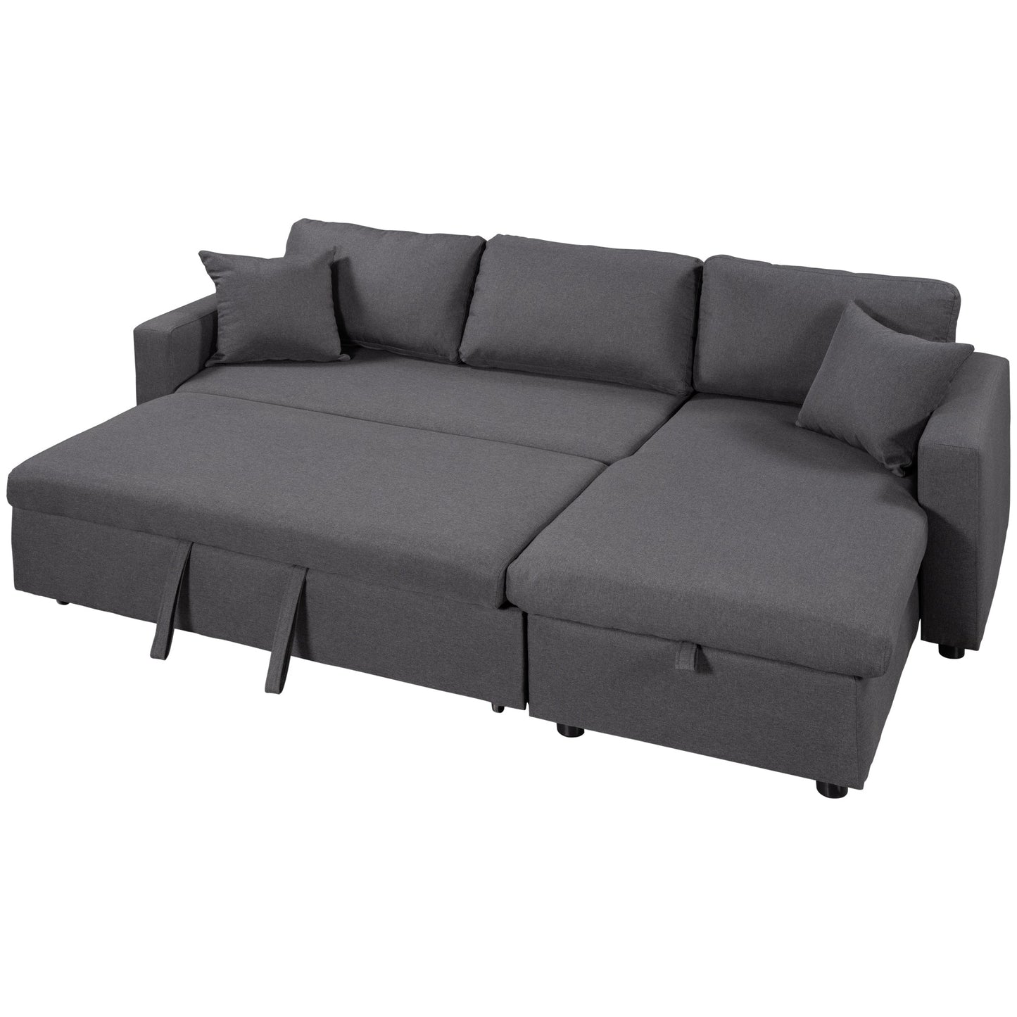 Upholstery  Sleeper Sectional Sofa Grey with Storage Space, 2 Tossing