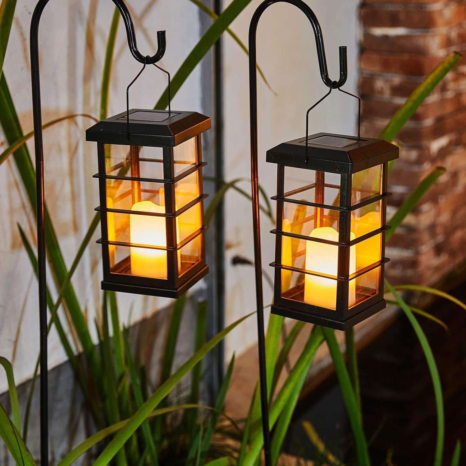 2Pack Garden Solar Lights Outdoor Decorative Solar Candle Lanterns Waterproof Stake Lights Table Lanterns for Backyard, Lawn, Patio, Pathway Decor (Black)