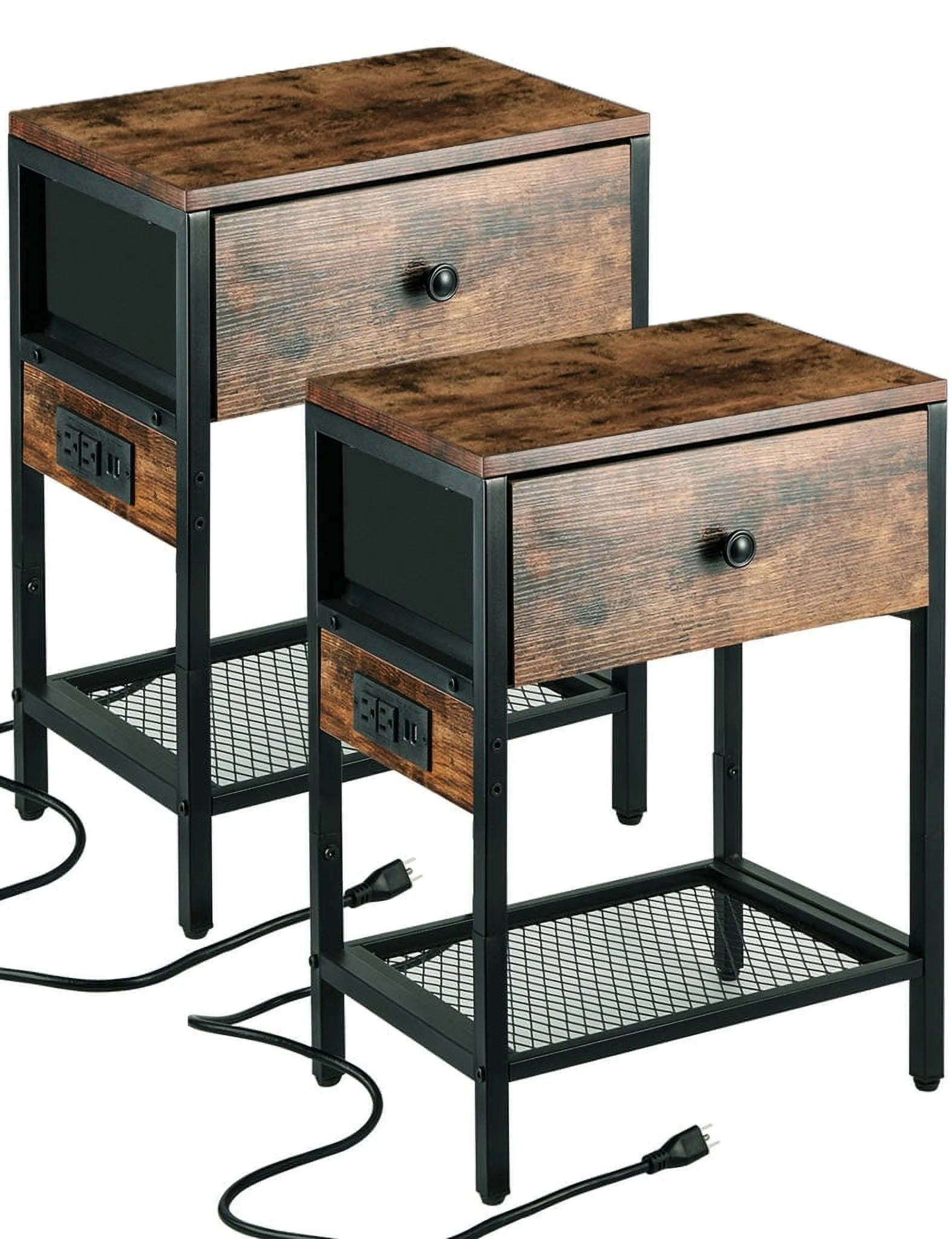 Nightstand with Drawer, End Side Table with Charging Station for Bedroom,2 Pack