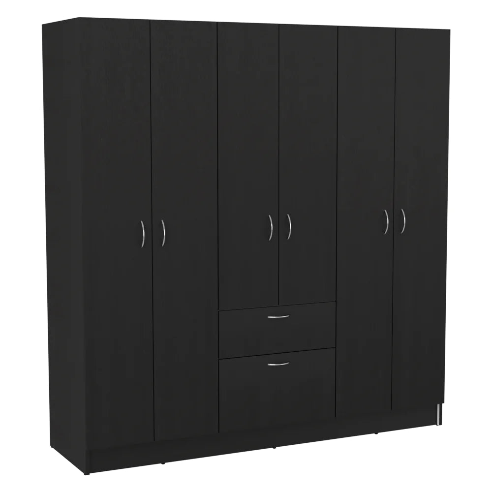 Six Doors Armoire Maya, One Drawer, Black Wengue / White Finish