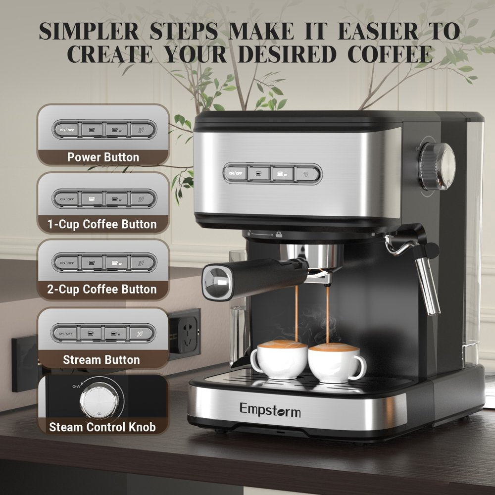 Espresso Machine 20 Bar, Espresso Coffee Maker with Milk Frother Steam Wand, Semi-Automatic Dual-Nozzle Espresso Machine,Automatic Power-Off Function (Espresso Machine)