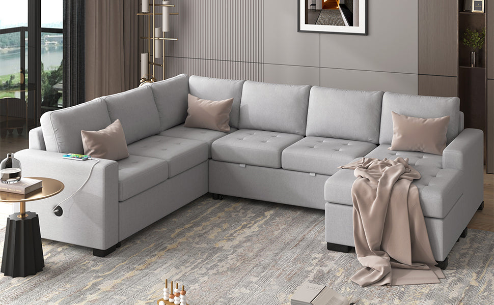 Modular Combination Sofa with Ottoman L-shaped Corner Combination, USB