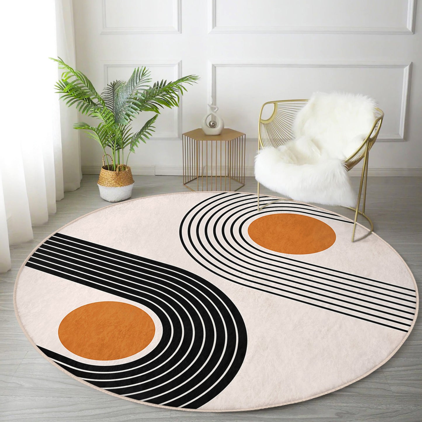 Living Room Round Rug, Abstract Circle Carpet, Anti Slip Floor Carpet,