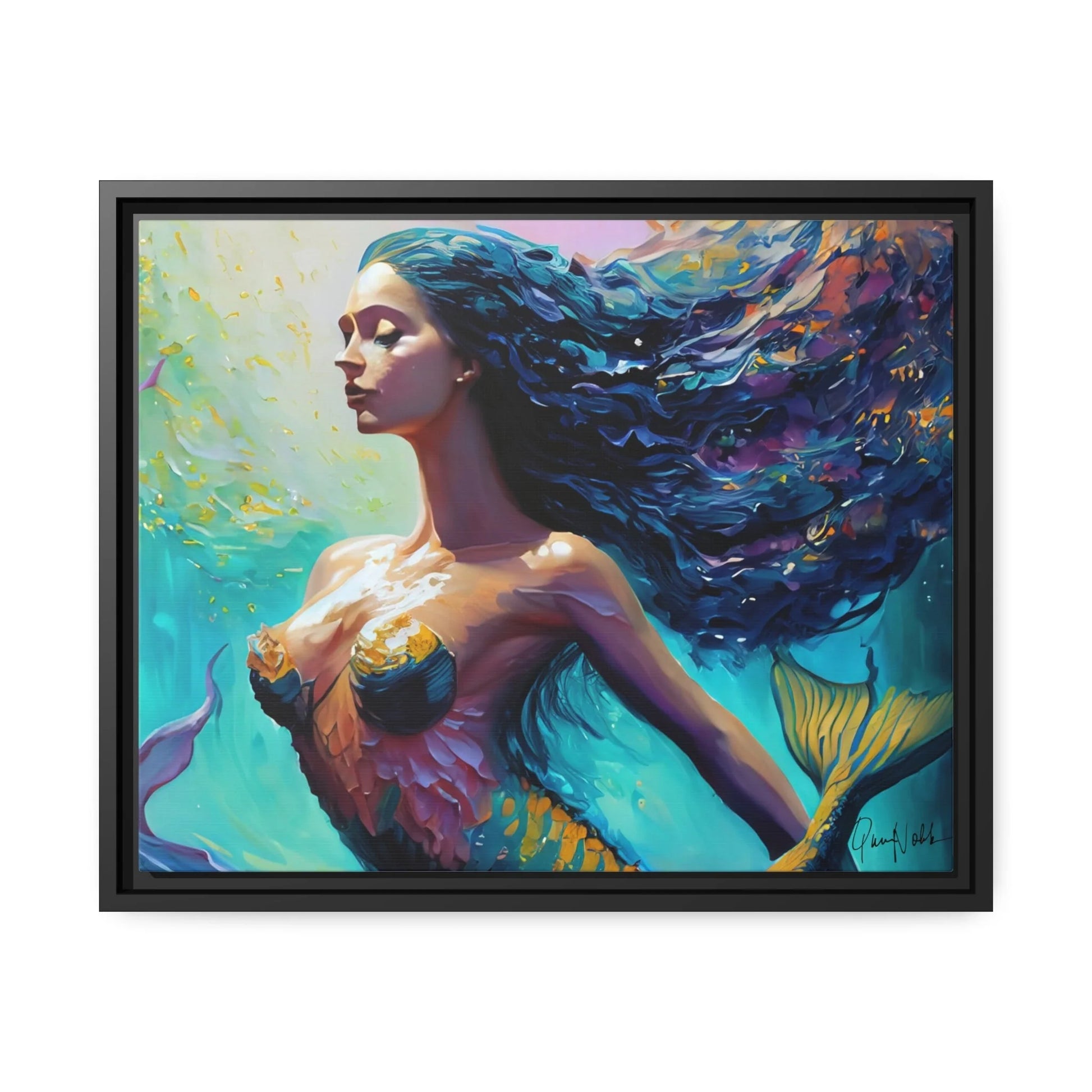 Mermaid Canvas Wall Art with Frame - by Queennoble