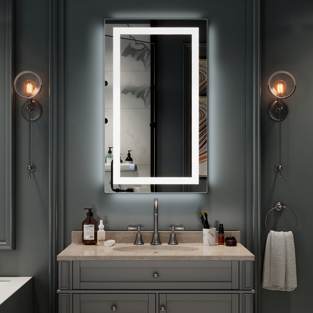 Wall Mounted Lighted Vanity Mirror LED Bathroom Mirror anti Fog and IP67 Waterproof, Rectangle 40"X24" Silver