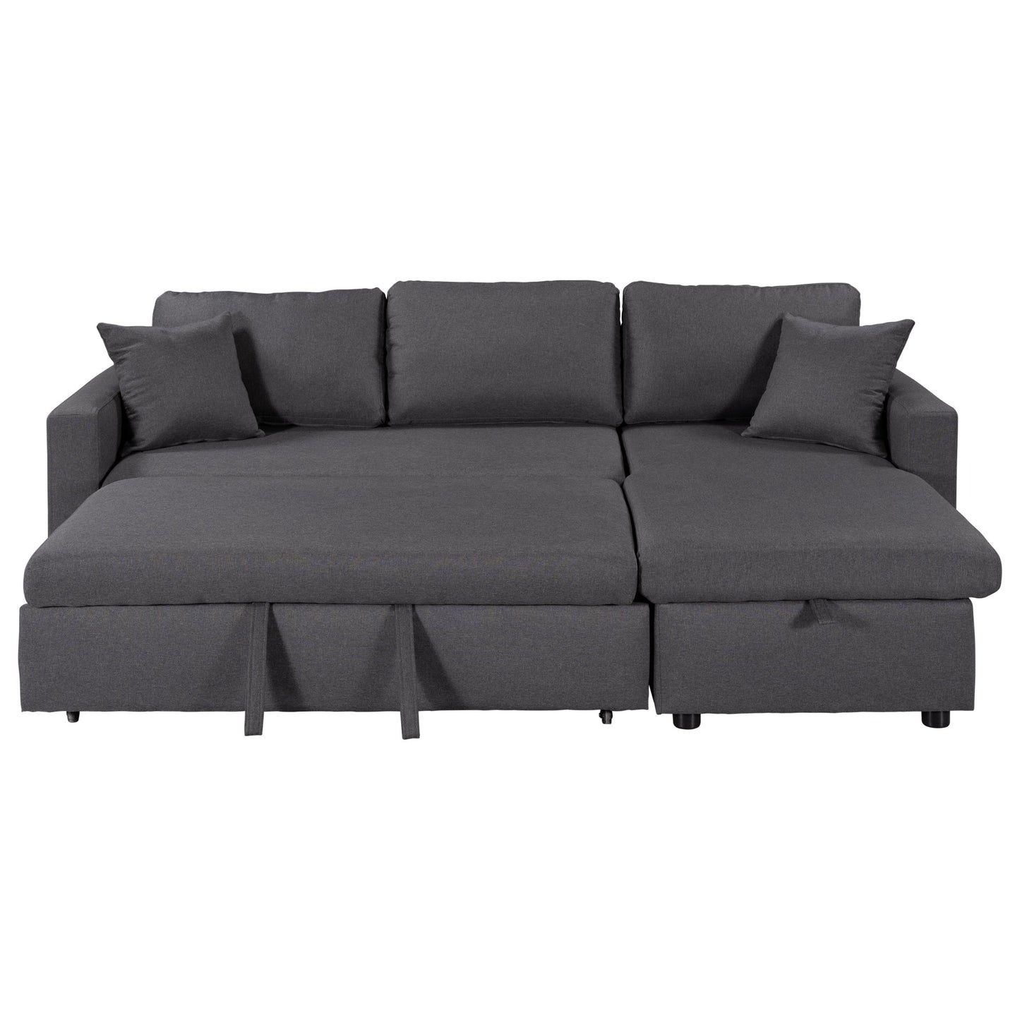 Upholstery  Sleeper Sectional Sofa Grey with Storage Space, 2 Tossing