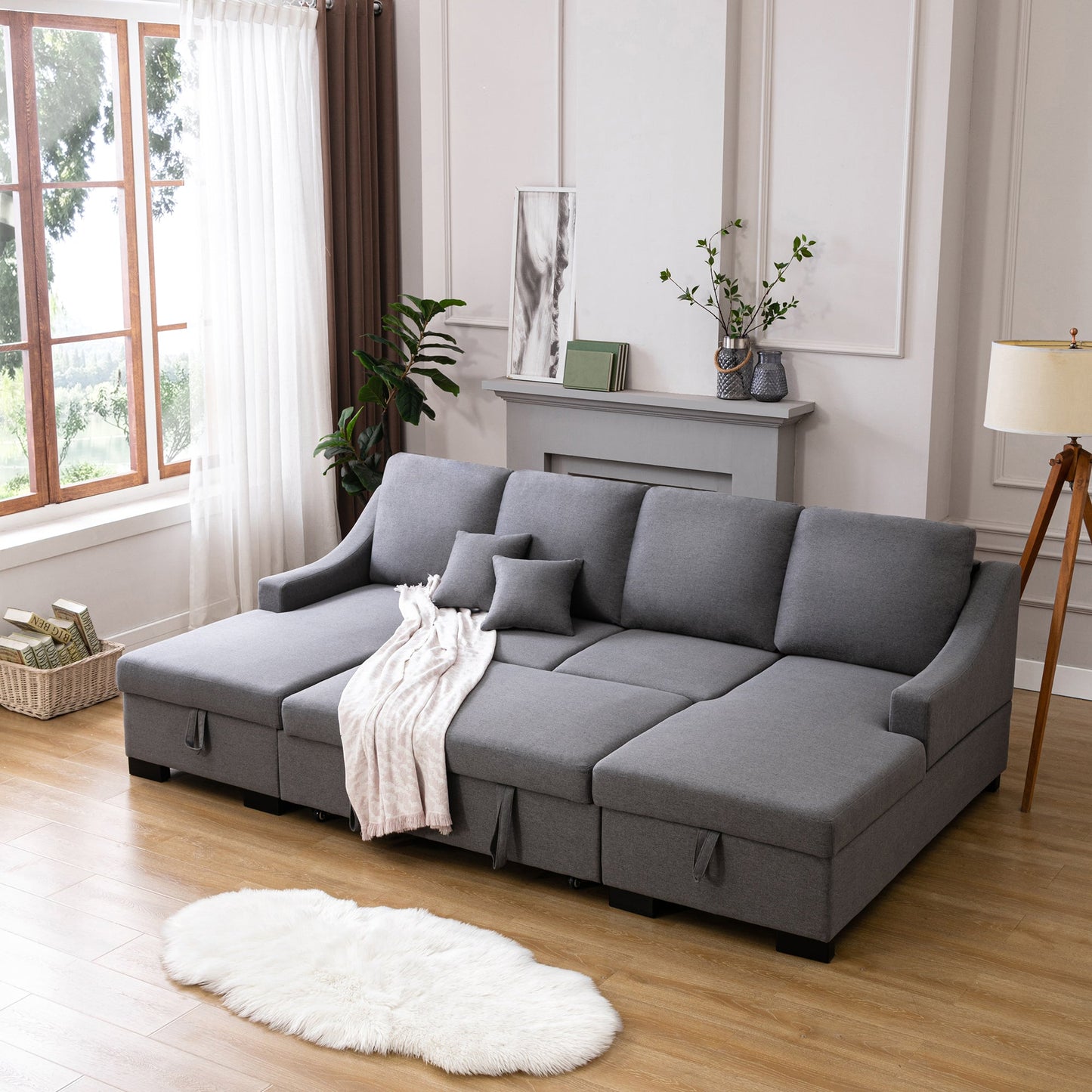 Upholstery Sleeper Sectional Sofa with Double Storage Spaces, 2