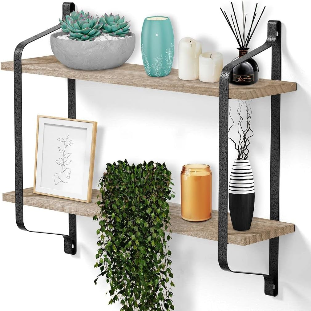 Rustic 2-Tier Floating Shelves for Home Decor and Organization