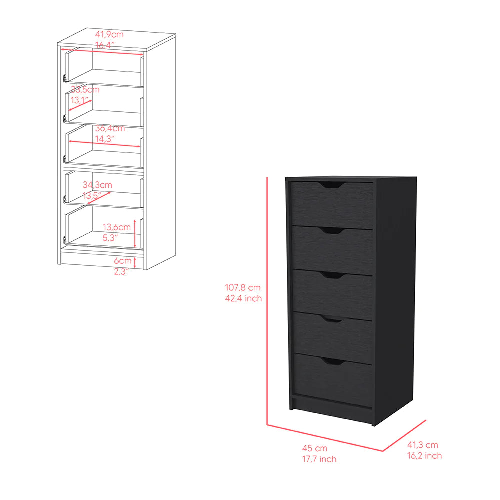 Stockley 3 Piece Bedroom Set, Nightstand + Dresser + Dresser Narrow, Black Wengue Finish