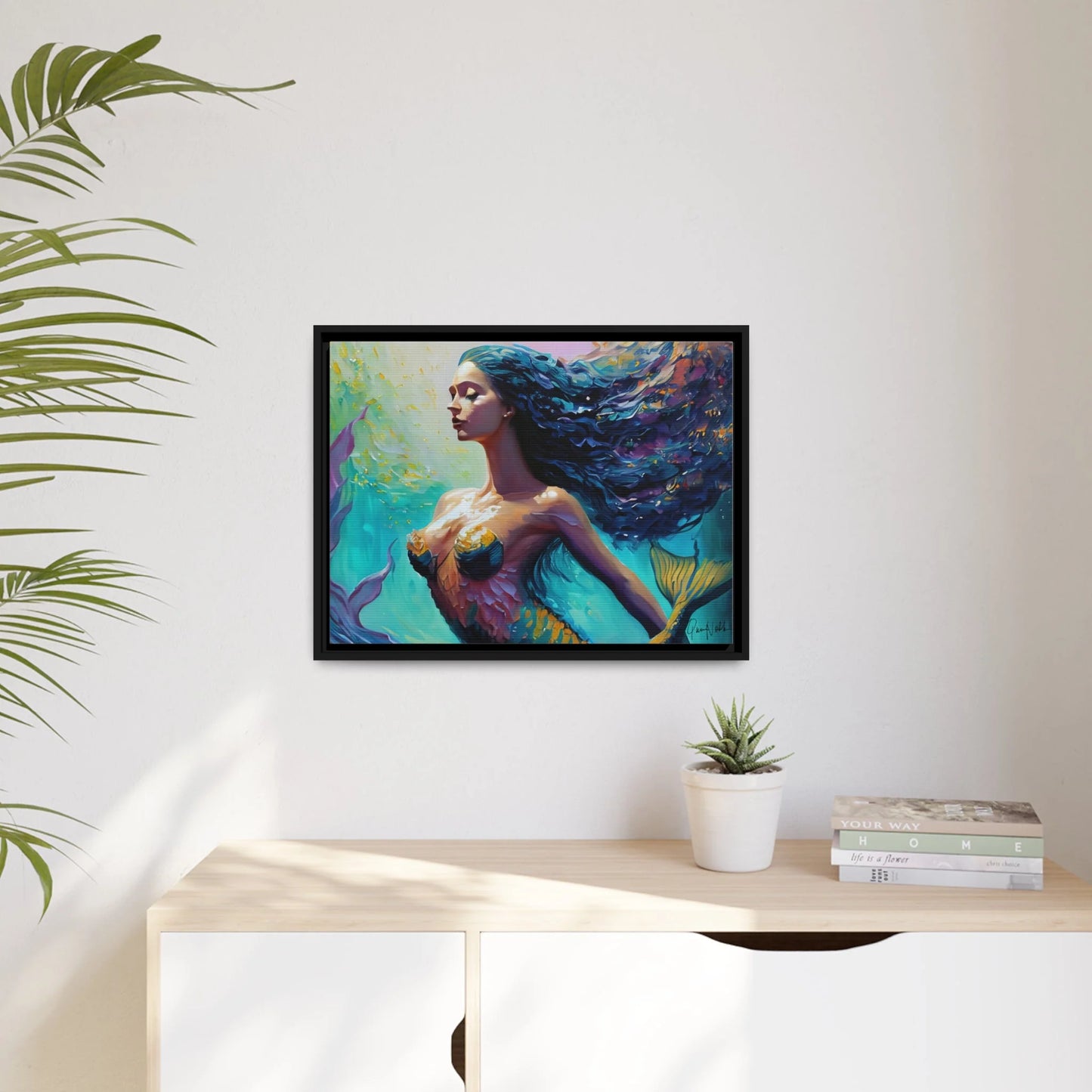 Mermaid Canvas Wall Art with Frame - by Queennoble