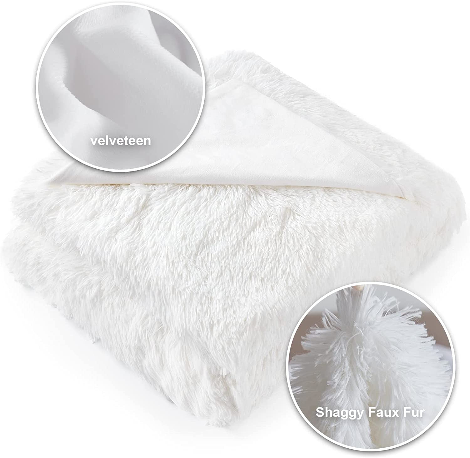 Faux Fur Duvet Cover, Ultra Soft Shaggy Fluffy Comforter Cover with Luxury Velvet on Reverse Zipper Closure 1PC (1 Duvet Cover, White, King)