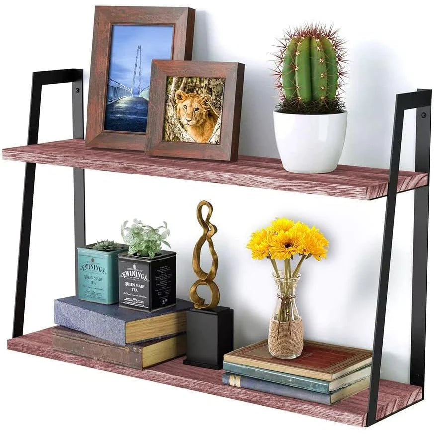 Rustic 2-Tier Floating Shelves for Home Decor and Organization