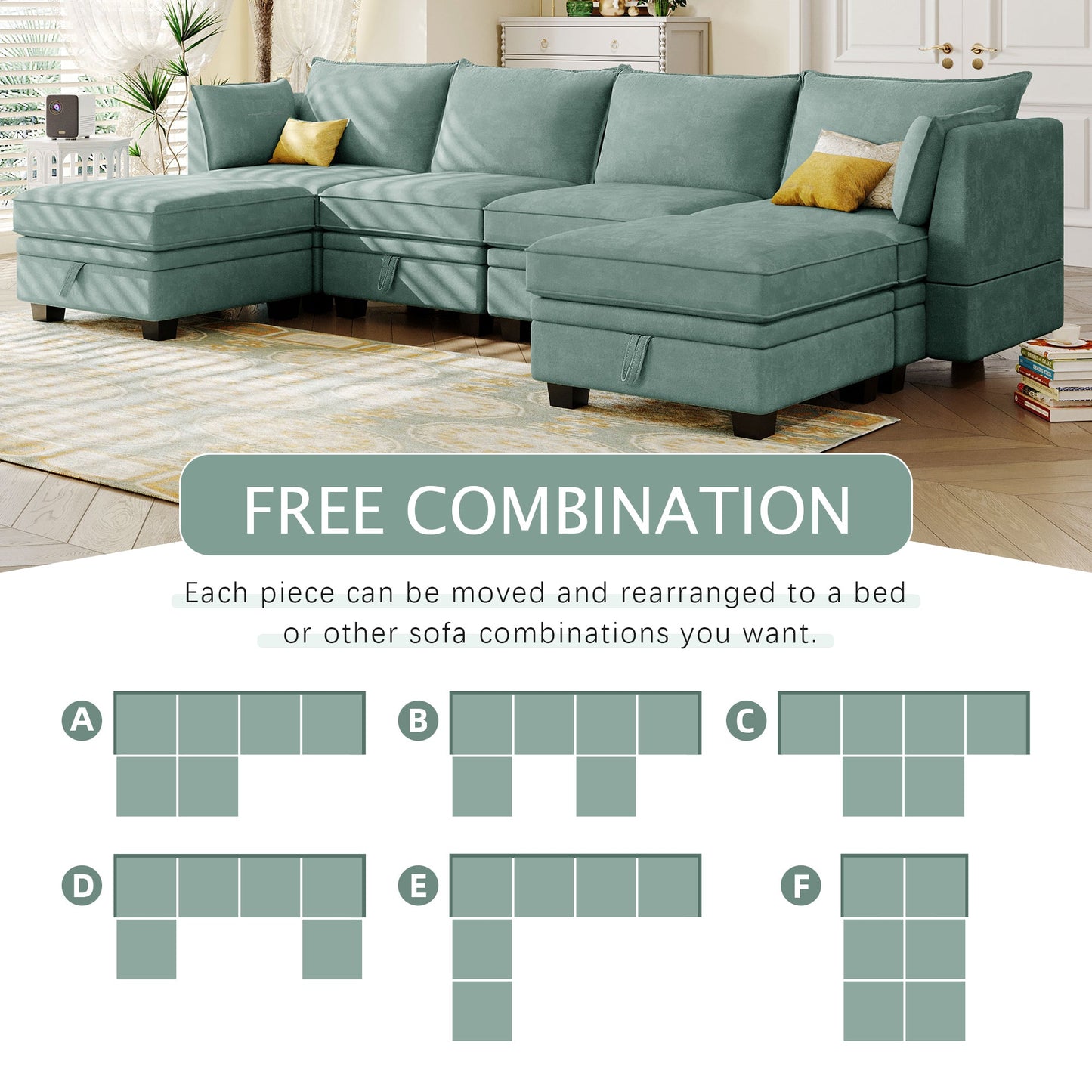 Modern Large U-Shape Modular Sectional Sofa,  Convertible Sofa Bed