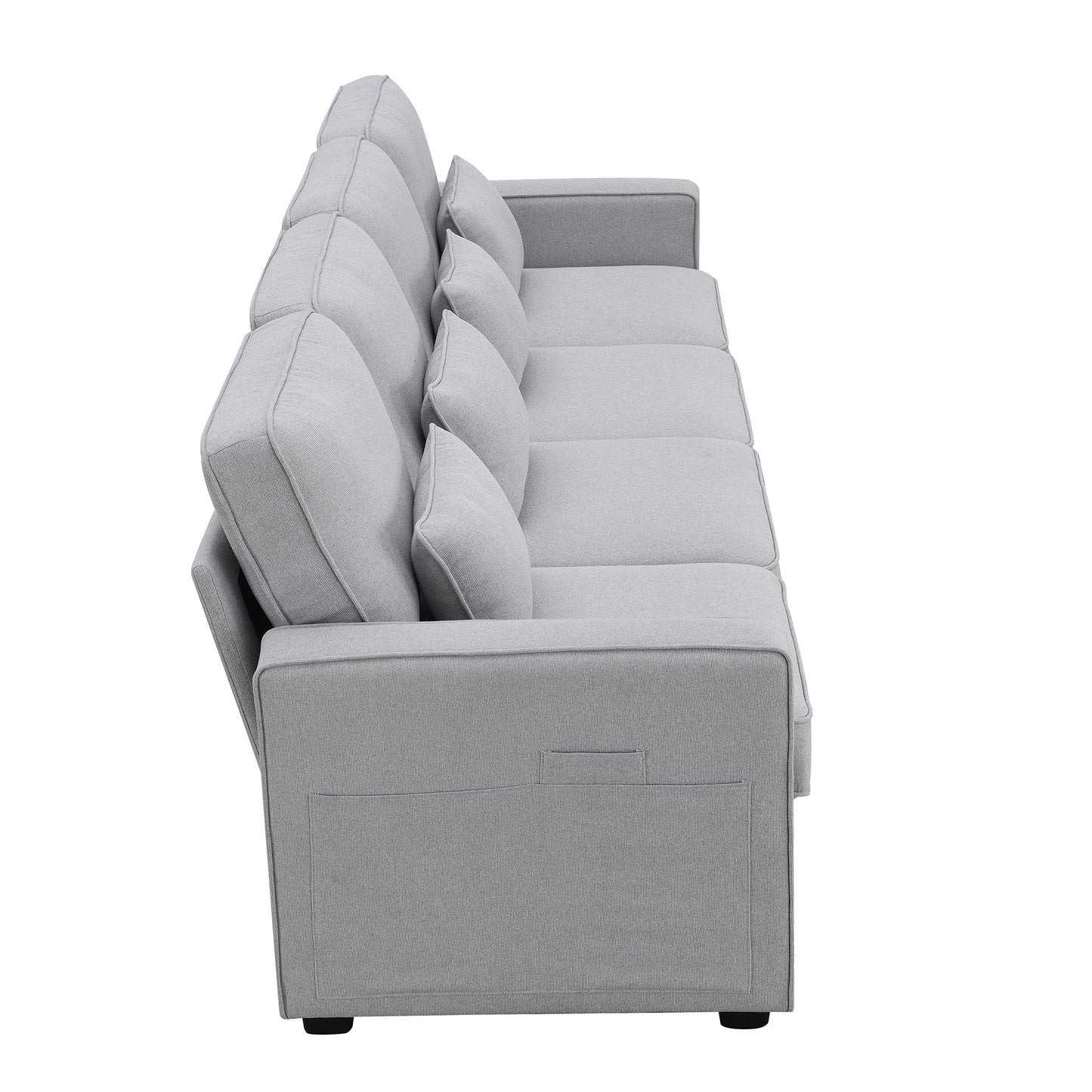 104" 4-Seater Modern Linen Fabric Sofa with Armrest Pockets and 4