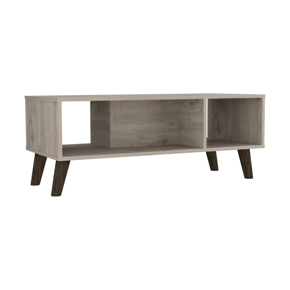 Coffee Table Plex, Two Open Shelves, Four Legs, Light Gray Finish