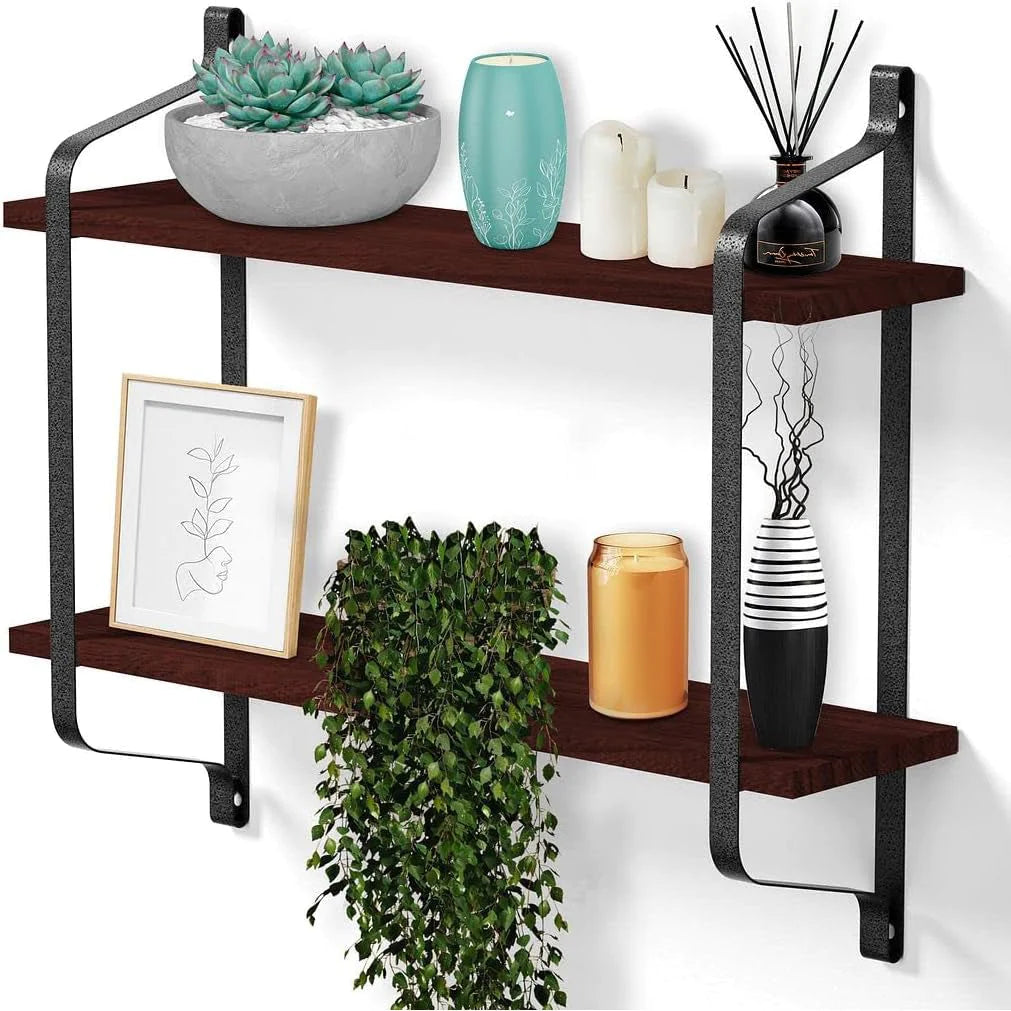 Rustic 2-Tier Floating Shelves for Home Decor and Organization