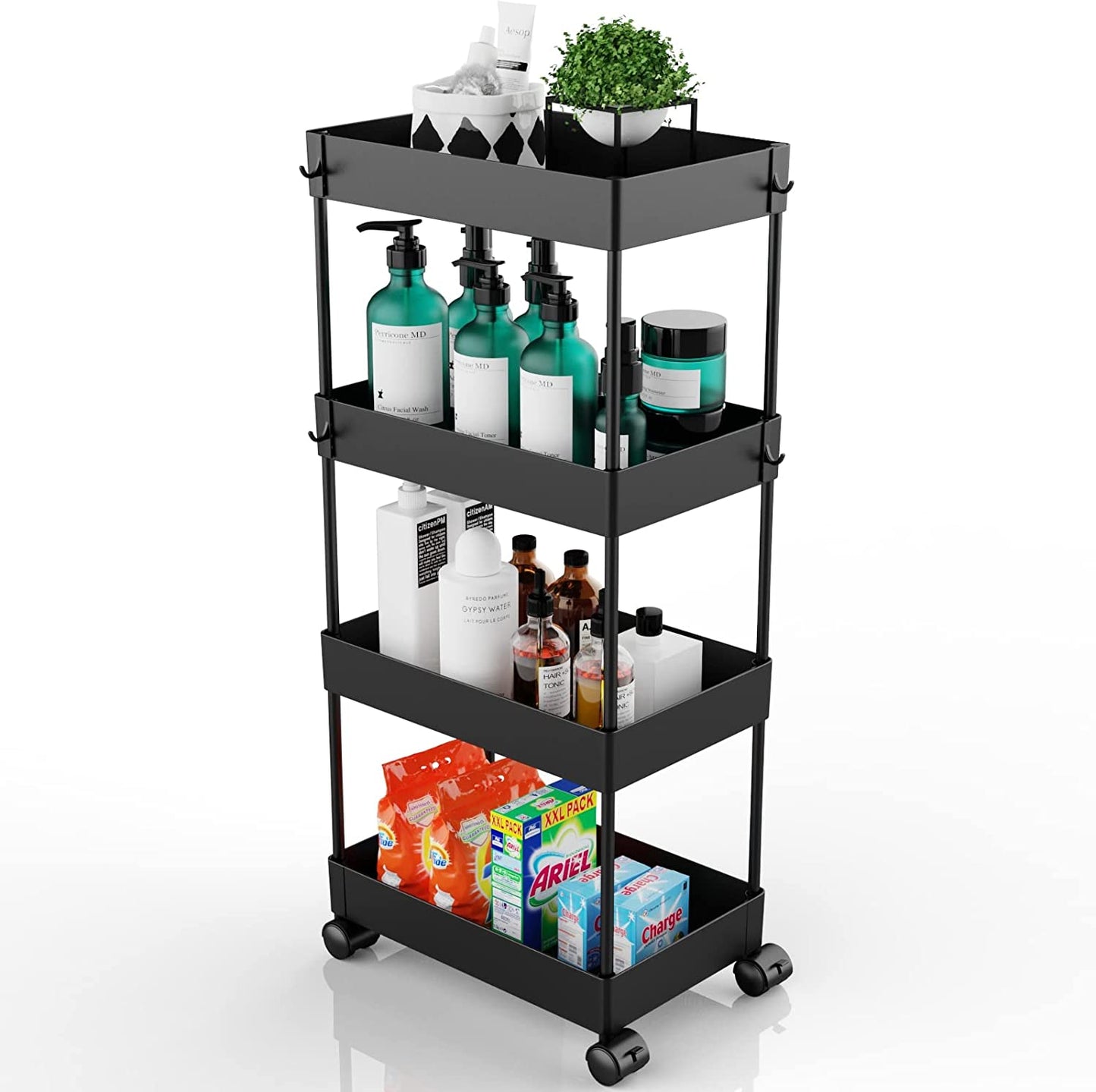 THVGUL Slim Storage Cart, 4 Tier Bathroom Storage Cart on Wheels Slide Out Storage Cart Bathroom Cart Organizer for Bathroom Laundry Narrow Space