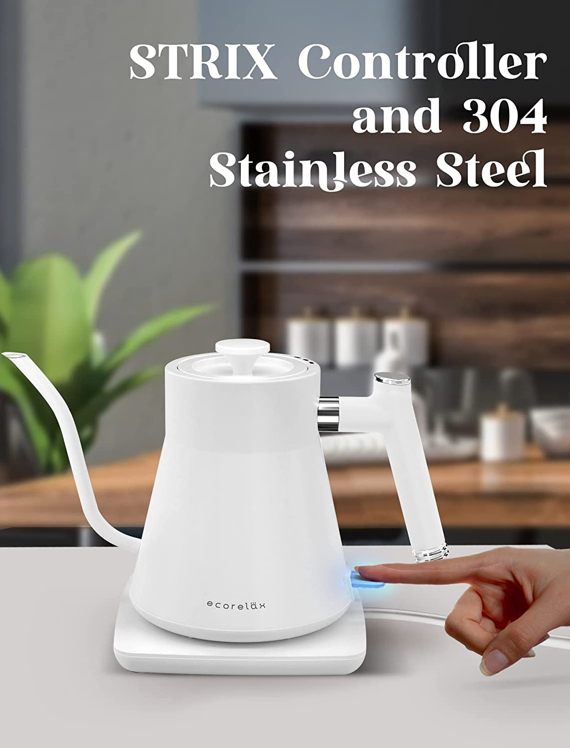 Gooseneck Electric Kettle, Pour over Coffee and Tea Kettle, 100% Stainless Steel Inner with Leak Proof Design, 1200W Rapid Heating, Strix Boil-Dry Protection, 0.8L, Matte White