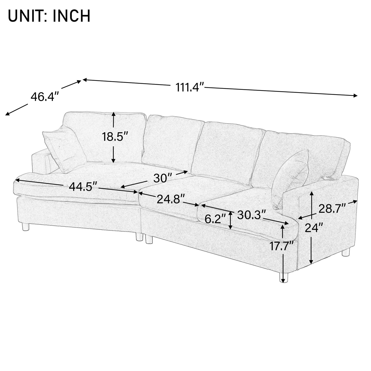 3 Seat Streamlined Sofa with Removable Back and Seat Cushions and 2