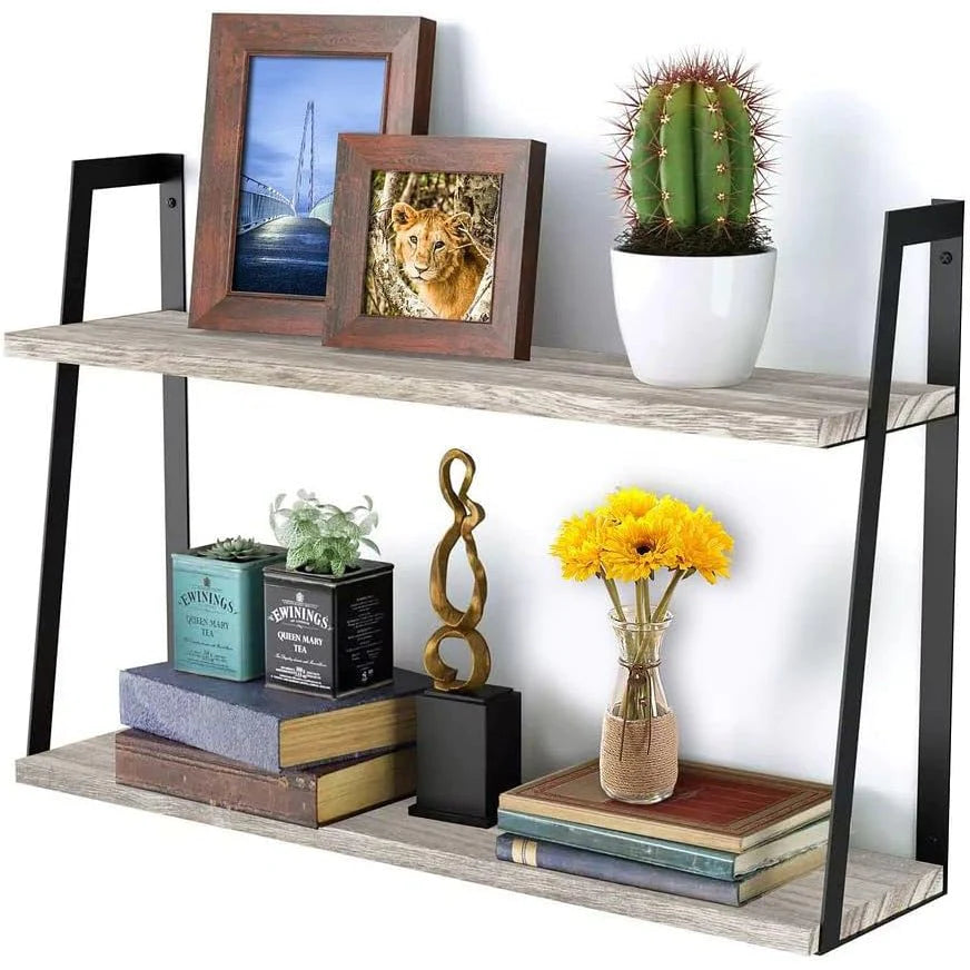 Rustic 2-Tier Floating Shelves for Home Decor and Organization