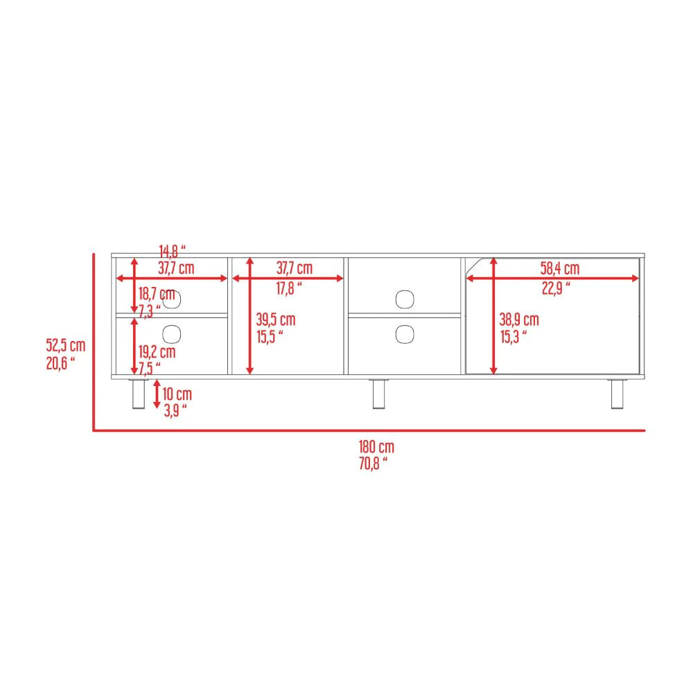 TV Stand for Tv´S up 70" Estocolmo, Four Open Shelves, Light Oak Finish